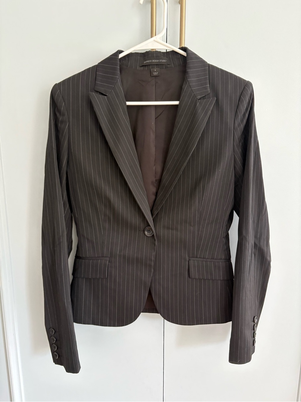 Express Pinstripe Blazer in Dark Brown with White Stripes